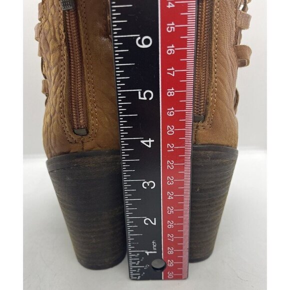 Free People Carrera Bootie Woven Ankle Boots Vintage Tan Leather Size 39 US 8.5 - Picture 4 of 8